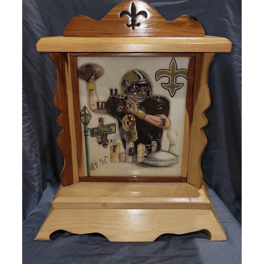 NEW ORLEANS SAINTS WOODEN FRAMED CLOCK Drew Brees Hall Of Fame Super Bowl Champ